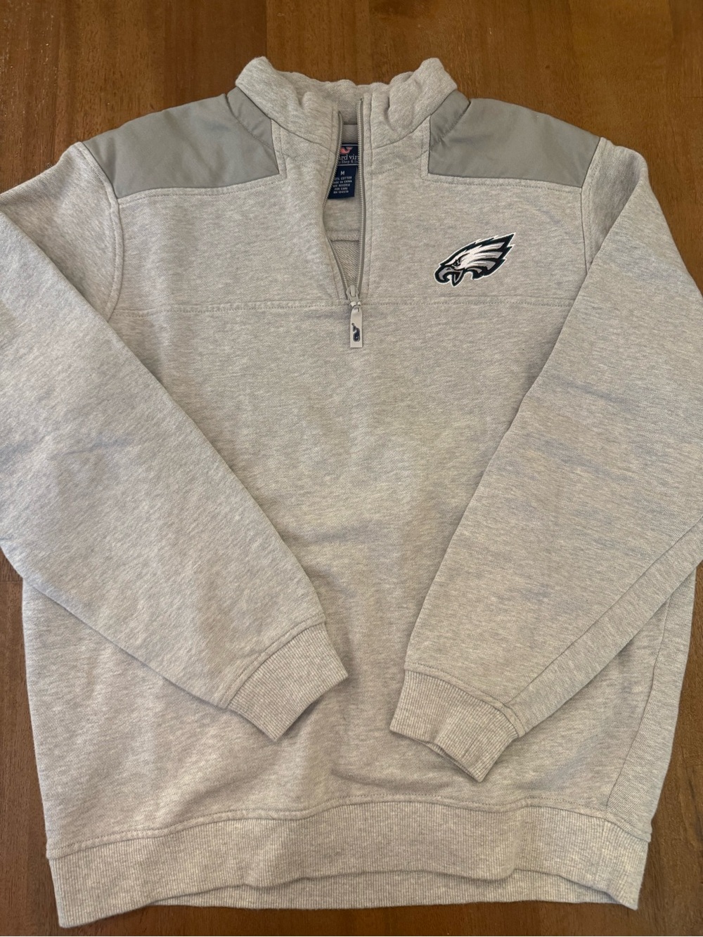 Vineyard Vines Light Gray Quarter-Zip Pullover with Team Patch
